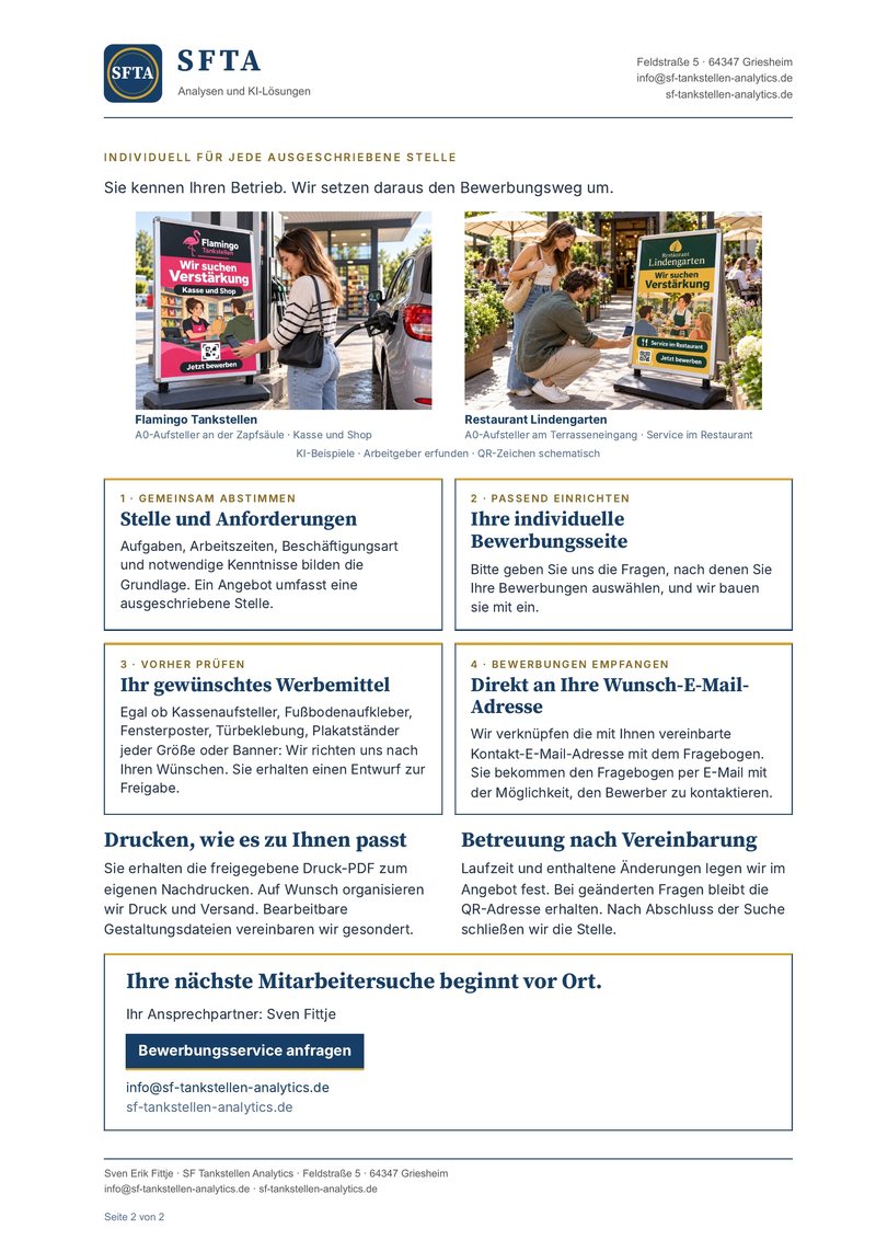 Flyer Bewerbungsservice, Seite 2 von 2: Individuell für jede ausgeschriebene Stelle, mit vier Schritten, Druck und Betreuung.